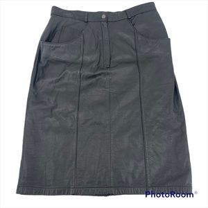 VTG Black Genuine Leather Pencil Skirt Pockets